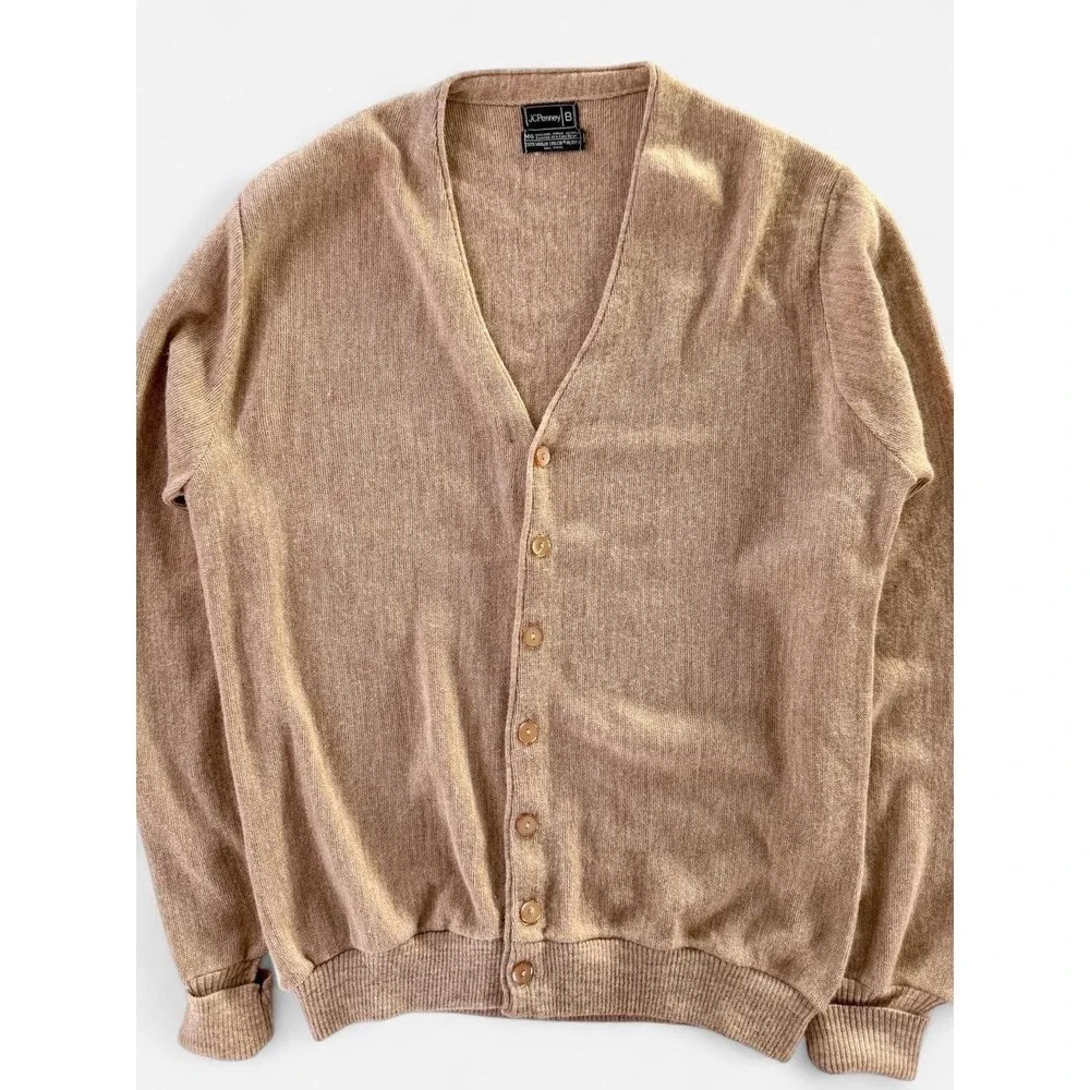 Vintage 1980s JcPenney Light Brown Tan Button Down Cardigan